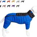 Dog Coat Dog Warm Jacket, 4 Legs Covered Waterproof Windproof Reflective Warm Dog Vest, Zippered Adjustable Outdoor Dog Snow Jacket for Small Medium Large Dogs Blue XXL (2XL (19inch Back))