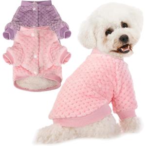POMIU Dog Sweater, Dog Sweaters for Small Medium Dogs or Cat, Warm Soft Flannel Pet Clothes for Dogs Girl or Boy, Dog Shirt Coat Jacket (Coat Pink+Purple, Large)