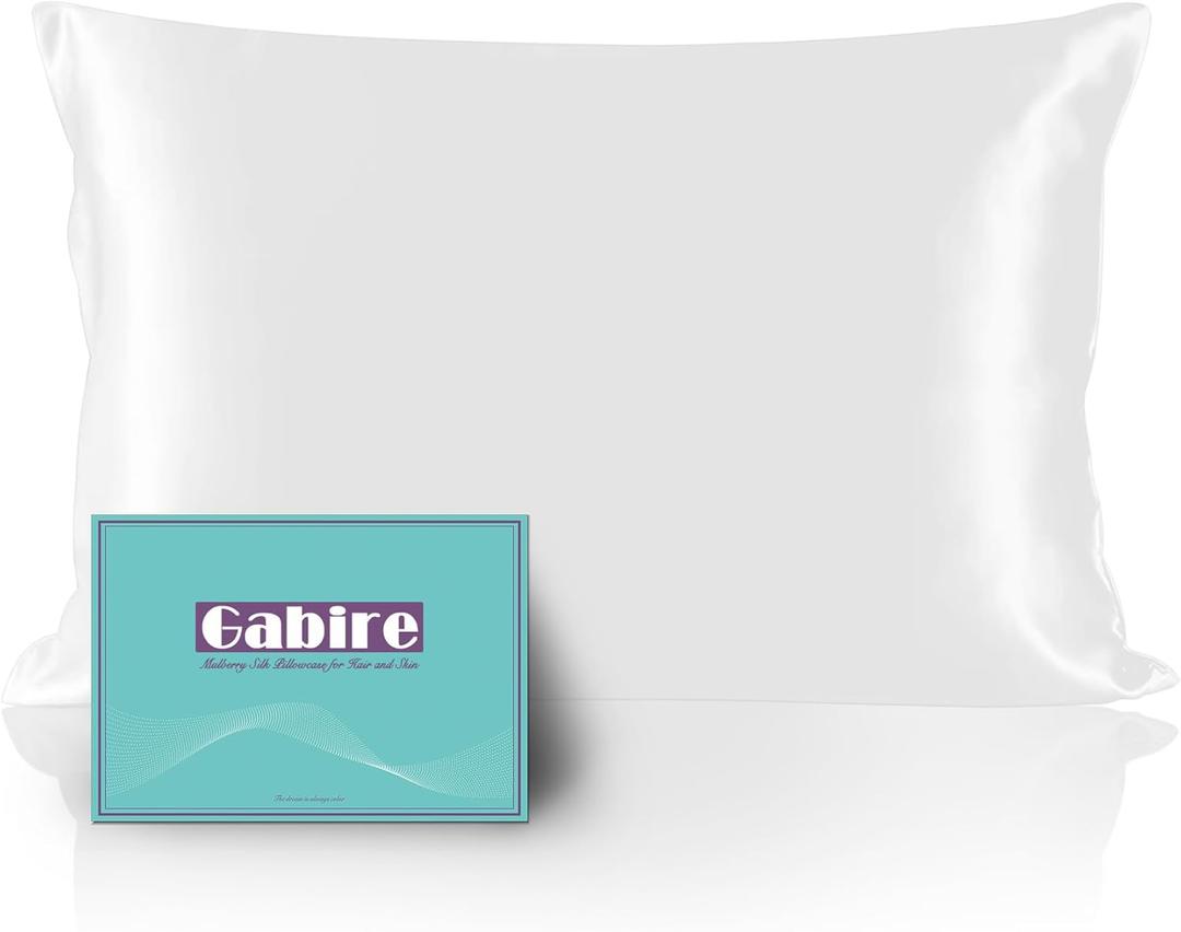 Gabire Mulberry Silk Pillowcase for Hair and Skin Prevent Acne Pillowcase Both Sides Real Silk Pillowcases Organic Silk Pillowcase with Hidden Zipper, White, Standard (20"26")