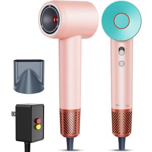 Infrared Hair Dryer, with Magnetic Nozzle - 160000 RPM Quiet lonic Blow Dryer for Women, with Frizz Control & No Heat Damage, Red Light Negative Ions, Fast Drying, for All Hair Types (Pink)