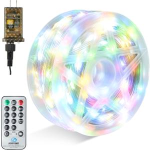 Joiedomi 600 LED Christmas String Lights Outdoor,198FT Multicolor Fairy Light with Remote 8 Modes Timer, Plug in PVC Clear Wire Lighting Decor with Reel for Indoor Dorm Classroom Bedroom Holiday