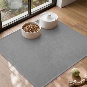 MontVoo Pet Feeding Mat, Absorbent Dog Food Mat, Quick Dry Pet Bowl Mat with Non-Slip PU Backing, Keep Floor Clean from Water&Food Spills, Machine Washable Cat Food Placemat, 20"x20", Grey