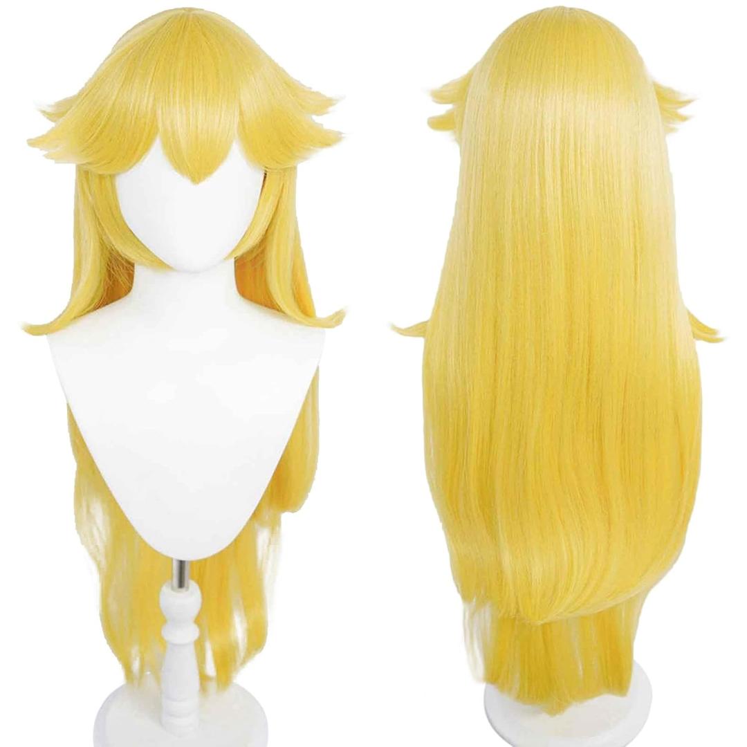 ANOGOL Hair Cap+Princess Wig Long Wavy Halloween Cosplay Wig Yellow Costume Party Wigs Anime Wigs Yellow Princess Wig Peach Wig Women