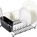Sweet Home Collection 2 Piece Dish Drying Rack Set Drainer with Utensil Holder Simple Easy to Use Fits in Most Sinks, 14.5" x 13" x 5.25", Black