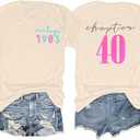 40th Birthday Gift T-Shirt Women Vintage 1986 Birthday Party Shirt Casual Short Sleeve 40 Bday Shirt Tee Tops (Large, Beige)