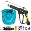 POHIR Pressure Washer Gun and Hose 3600 PSI, Pressure Washer Hose 50ft and Gun, 3/8" Quick Connect Swivel, M22 15mm/14mm Fittings, 30" Extension Wand & 7 Nozzle Tips - for Home & Outdoor Cleaning