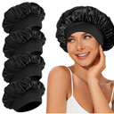 4Pcs Satin Bonnet Silk Bonnet, Hair Bonnet for Sleeping, Elastic Wide Band Sleep Cap, Soft and Breathable Silk Hair Wrap for Sleeping (Black Purple Pink Blue)