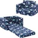 Ulax furniture Kids Sofa Chair for Reading, 2-in-1 Sofa Toddler Fold Out Couch, Convertible Sofa to Sleeper Couch (Navy Dinosaur)