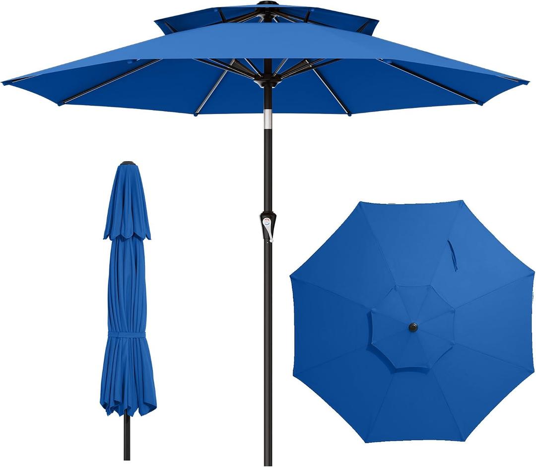 AreShark 9ft 2 Tiers Patio Umbrella - Outdoor Umbrella Waterproof UV Protection, Market Table Umbrella w/Push Button Tilt&Crank for Pool, Porch, Garden(Royal Blue)
