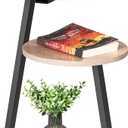 BEWISHOME Round End Table Side Table with Metal Frame, Accent Table Nightstand Bedside Table with 3-Tier Shelves, Small Couch Coffee Table for Living Room Bedroom Greige KTZ41G