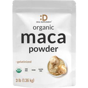 Organic Peruvian Maca Root Powder, 3lbs Easily Digested Gelatinized Form Herbal Superfoods Supplement for Men & Women Supports Immune & Energy Health Non-GMO, Exp: 02/2028