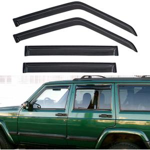 4pcs Window Visors Compatible with 1984-2001 Cherokee 4-Door Front+Rear Smoke Sun/Rain Guard Outside Mount Tape-On