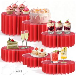 4 Pcs Buffet Risers, Valentine's Day Food Risers for Table, Foldable Cake Display Stands, Tall Cardboard Cupcakes Stand for Show Catering Desserts Jewelry Wedding Birthday Party Decoration (Red)