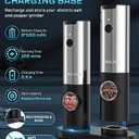 USB Rechargeable Electric Salt and Pepper Grinder Set - White Light, One Hand Operation, Adjustable Coarseness, Refillable - By SoulFox (2.5*2*8.5inch, Stainless Steel)