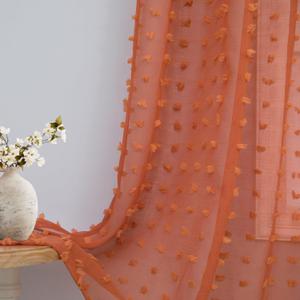Burnt Orange Curtains 102 Inch for Living Room 2 Panels Set Back Tab Sheer Pom Pom Drapes Terracotta Rust Rustic Western Curtains for Bedroom Cabin Sliding Glass Door Fall Autumn Boho Decor 52W x 102L