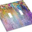 Decorative 2 Gang Double Toggle Light Switch Wall Plate Cover Summer Purple Colorful Country Spring Flower Wildflower Floral Mid Size Four Device Electrical Outlet Cover Receptacle Plug Face Plate