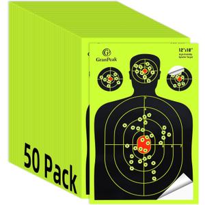 12 x18 inch, Silhouette Splatter Targets, Adhesive Shooting Targets, Shots Burst Bright Fluorescent Yellow, Shooting Target for Shooting Range, Great for All Firearms (50 Pack)