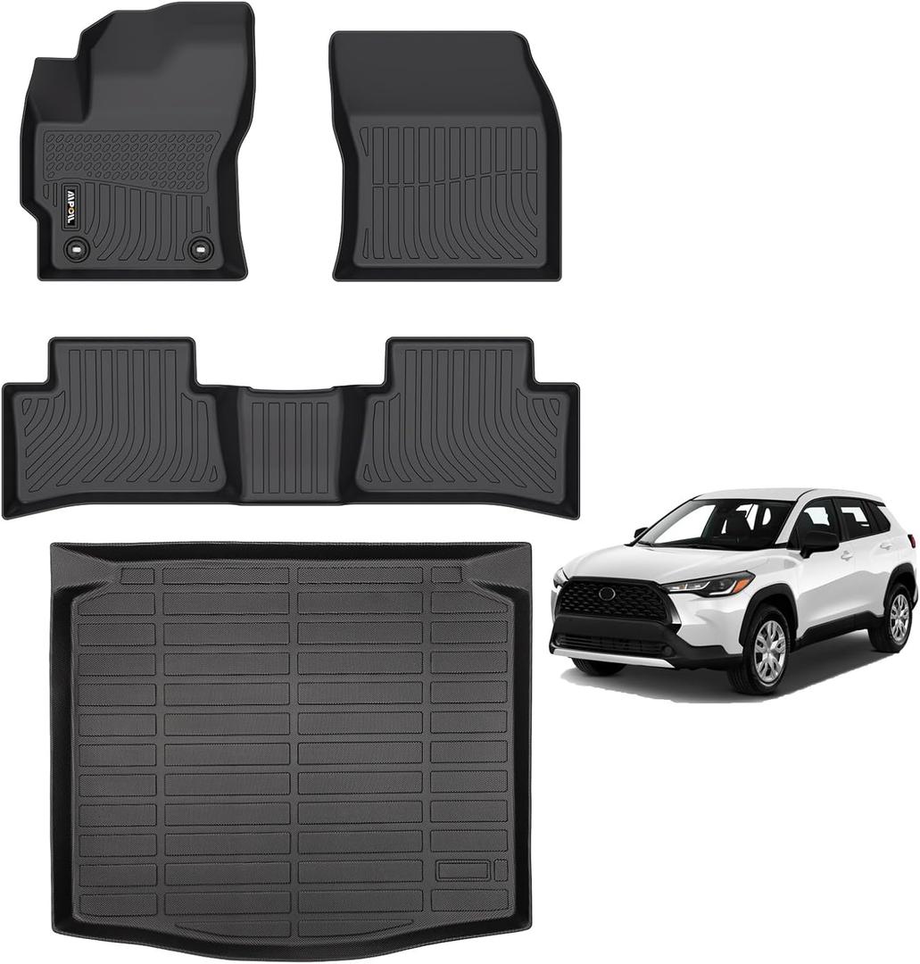 AIPOIL Floor Mats & Cargo Liner Set for 2022-2024 2025 Toyota Corolla Cross FWD (Not for Hybrid) All Weather Protection TPE Anti-Slip Automotive Full Set Accessories - Black AIPOIL Floor Mats & Cargo Liner Set for 2022-2024 2025 Toyota Corolla Cross FWD (Not for Hybrid) All Weather Protection TPE Anti-Slip Automotive Full Set Accessories - Black