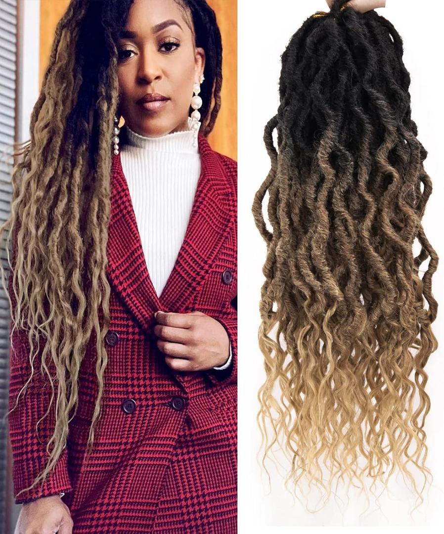Goddess Locs Crochet Hair 6Packs 24Inch Pre-looped Crochet locs,Soft Locs with Curly Ends Dreadlocks Wavy Faux Crochet Locs Synthetic Crochet Braids Hair Extensions 72locs(24'', 1B/30/27)