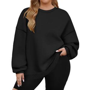 IN'VOLAND Womens Plus Size Sweatshirts Long Sleeve Fleece Soft Fall Winter Crew Neck Pullover Tops with Pockets (Black, 22 Plus)