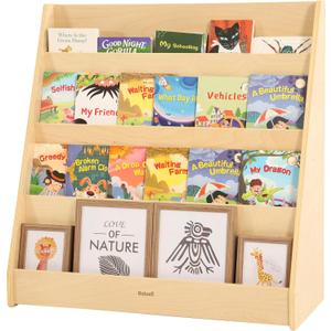 Kids Bookshelf for Toddlers and Babies, Wooden Montessori Bookshelf for Kids Room, Baby Book Shelf with Storage for Nursery, Classroom, Playroom (Large)