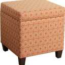 HomePop Upholstered Storage Cube Ottoman with Hinged Lid, Orange Geometric 17" x 17" x 18"