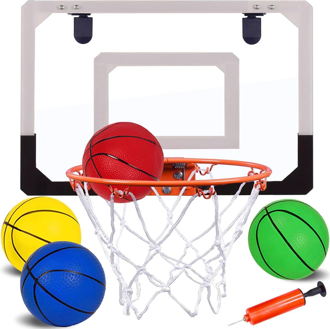NI-ROU Indoor Mini Basketball Hoop for Kids,Mini Basketball Hoop with Electronic Scoreboard & 2 Balls,Over The Door Basketball Hoop with LED Lighting, Basketball Wall-Mount Hoops & Goals Toys