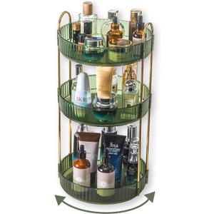 Asayuee 360 Rotating Perfume Organizer,3 Tier Large Capacity Make Up Organizers and Storage,Makeup Organizer for Bathroom,Cosmetic Perfume Stand Holder (Green-3 Tier)