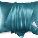 Bedsure Satin Pillowcase for Hair and Skin - Teal Zipper Pillow Cases Queen Size Set of 2, Similar to Silk Pillow Cases, Silky & Super Soft, Gifts for Women Men, 20x30 Inches