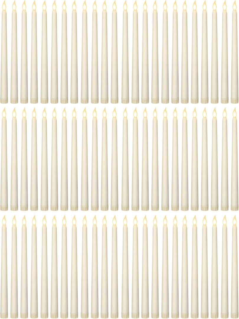 Treela 72 Pcs Flameless LED Taper Candles Battery Operated Candles Bulk 11 Inch Flickering Fake Candlesticks with Warm Light for Valentines Day Church Wedding Party Battery Not Included (Classic,Ivory)