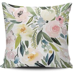 Fashion Home Decoration Design Throw Pillow Case Green and Pink Watercolor Floral 24X24 Inches Square Custom Pillowcase Cushion Cover Double Sided Printed (Set of 1)