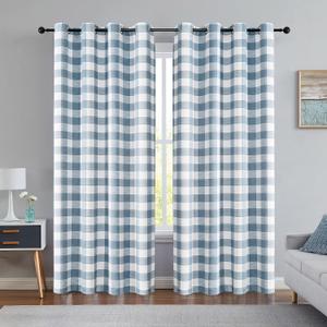 Randall Buffalo Plaid 80% Blackout Curtain Panels 84 Inches Long Blue Check Grommet Top Curtain Drape Room Darkening Thermal Insulated Window Treatment for Bedroom/Living Room, 52"x 84"x2, Blue/White