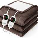Homemate Electric Heated Blanket King - 100"x90" Heating Bed Blankets Throw with 10 Heating Levels 8 Hours Auto Off Fast Heating Over-Heated Protection Ultra Soft Warm Flannel ETL Certified Brown
