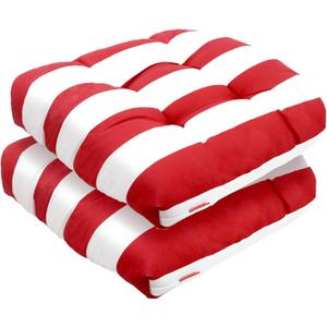 Pcinfuns Outdoor Seat Cushions,19"x19"x5" Thick Fill Tufted Cushions with Round Corner Patio Chair Pads,Water-Resistant Chair Cushion,Red White,Set of 2