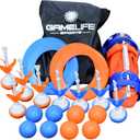 Outdoor Yard Game Premium Bocce Ball Set, up to 60 ft Nylon Court, 8 Bocce Balls, 8 Lawn Darts, 8 Flying Rings, Ground Stakes, Bag. Family Game, Teen, Boys & Girls 15 Years and Older