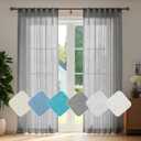 Deconovo Faux Linen Semi Sheer Curtains, 52x72 Inch Length, Set of 2 Back Tab Panels, Light Filtering Voile Window Treatment, Airy Privacy Farmhouse Drapes for Living Room Bedroom Office, Dark Grey