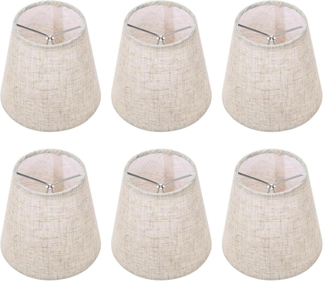 Small Lamp Shades Clip on Bulb,Set of 6 Chandelier Lamp Shades 5 Inch,Mini Linen Lampshade 3.5x5x5.5in Small Lamp Shade for Chandelier Lamp Replacement (Beige)
