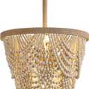 Q&S Boho Wood Beaded Chandelier,Farmhouse Coastal Large Bohemia 5 Lights for Dining Room Kitchen Living Room Entryway Foyer Hotel W19.9 UL Listed, 5 Lights 20IN