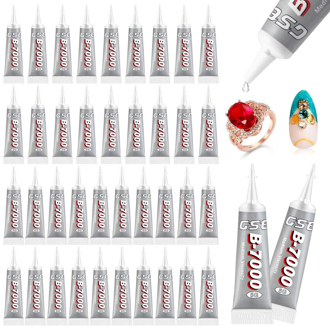 B7000 Glue Clear Adhesive Jewelry Bead B-7000 Glue for Jewelry Rhinestone DIY Cell Phone Repair Clothes Glass Metal Stone Beads Wooden Small Part Item(5ml, 40 Pcs)