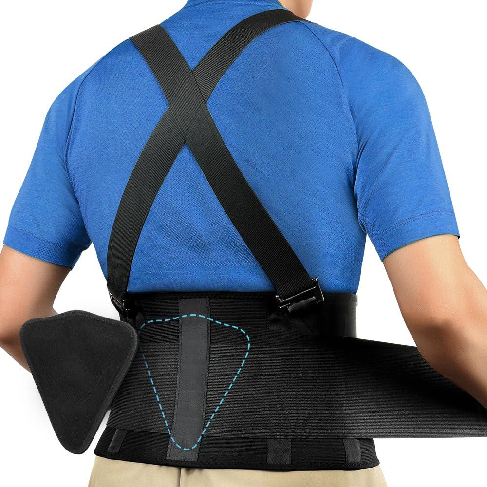 FITTOO Back Brace with Removable Suspenders & Lumbar Pad for Back Pain Relief, Heavy Lifting Support, Moving and Warehouse Jobs, Lower Back Pain Protection Belt for Men & Women in Construction (Medium (Pack of 1), Coal)
