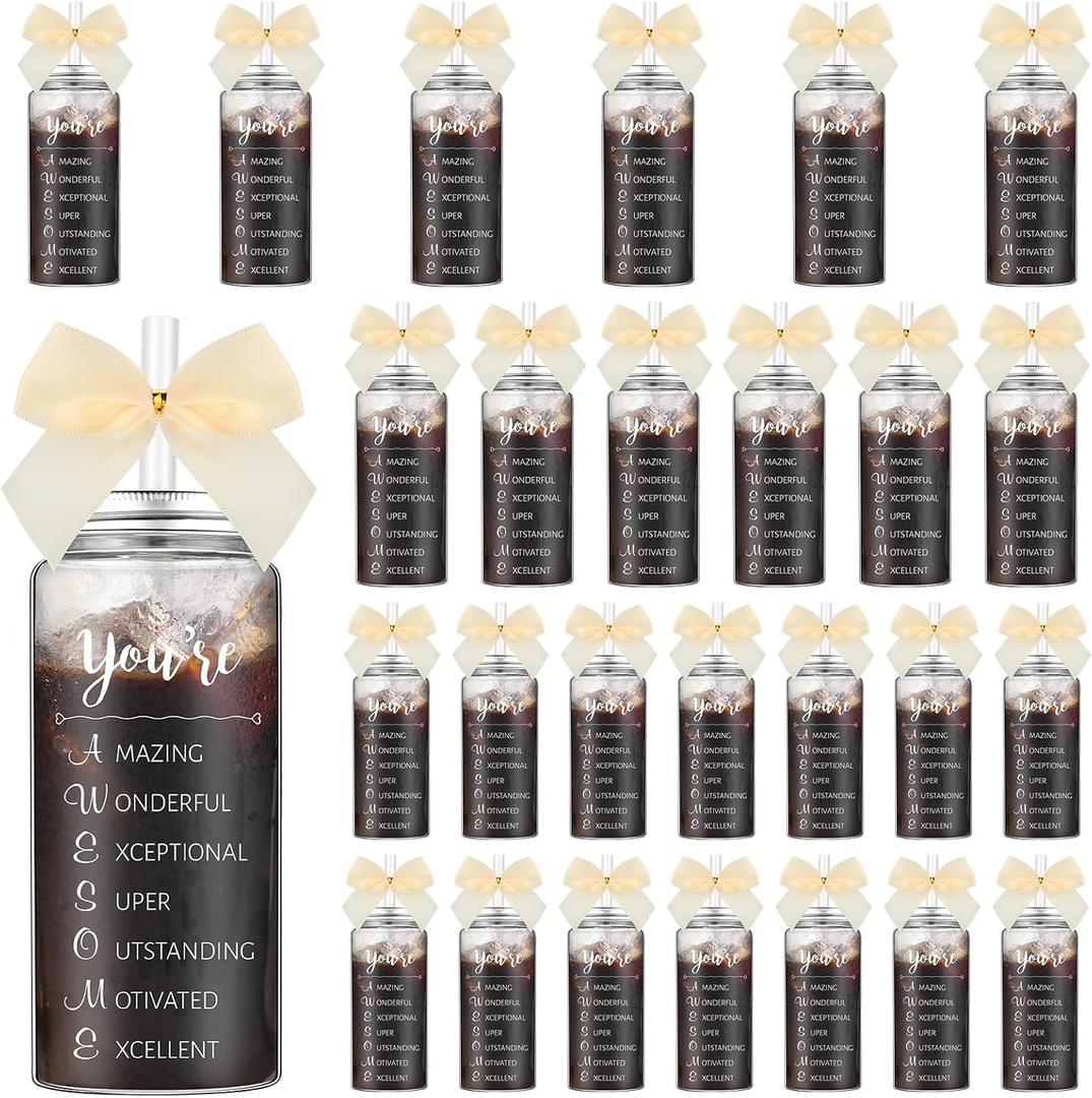Skylety 24 Pack Inspirational Appreciation Gifts Bulk for Women Mom Mother Day Teacher Appreciation Gift Cups Bulk with Lid Straw 13.5 oz You Are Awesome Gifts Plastic Tumbler for Employee Staff (Cream)
