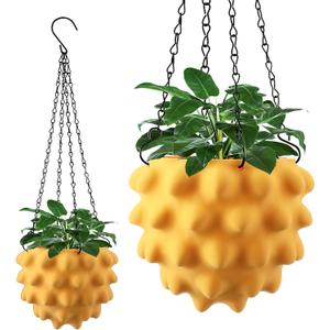 Enhon 6 Inch Hanging Planters for Indoor Plants, Unique Hanging Pots for Plants with Drainage and Hanger Baskets Hangers, Spiked Orb Plant Hanger, Matte Mustard Yellow
