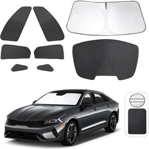 8PCS Windshield Sun Shade Custom Fit for 2021-2024 2025 2026 Kia K5, GT-Line, GT, Sedan Accessories Foldable Sunshade Side Rear Window Shade Cover Full Set Privacy Protection Keeps Car Cool