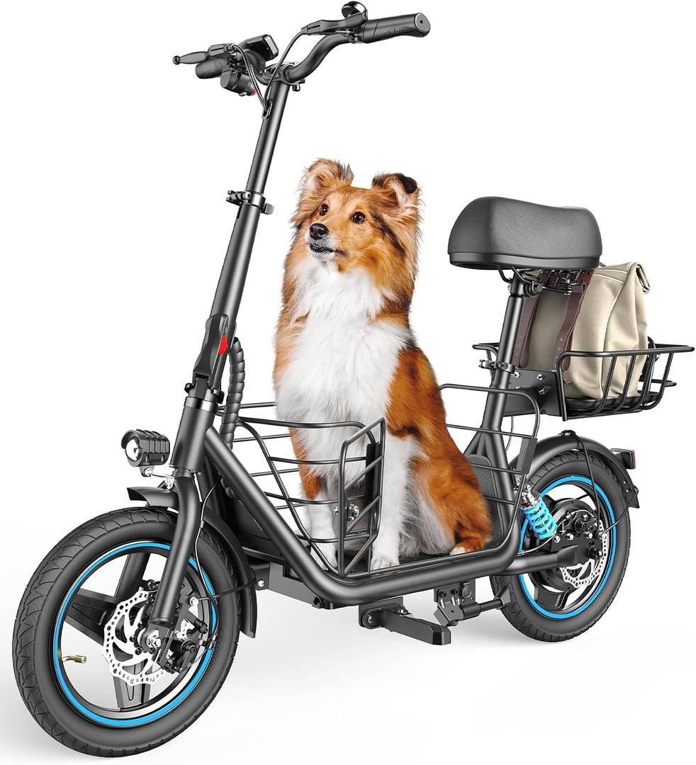 Gyroor C1 Plus Electric Scooter with Seat for Adults - 650W Motor, Pet Basket, 19 MPH Top Speed, 30 Miles Range, 14" Pneumatic Tires, Foldable Commuting Scooter, Onyx