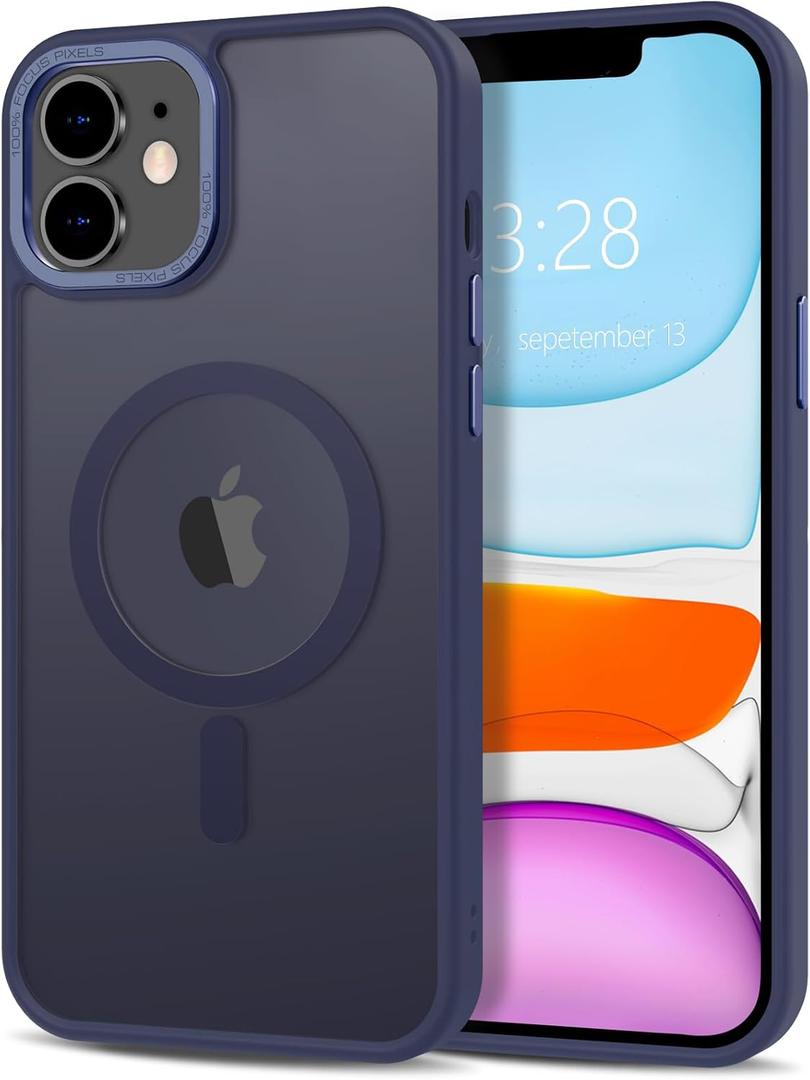 Anuck Case for iPhone 11 Case Magnetic Phone Case Compatible with MagSafe, Soft TPU Bumper Hard Translucent Matte Back Slim Fit Shockproof Protective Cover for Men Women Girls - Dark Blue