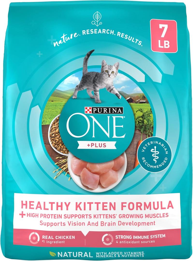 Purina ONE High Protein, Natural Dry Kitten Food, +Plus Healthy Kitten Formula - 7 lb. Bag (7 Pound (Pack of 1)), Best By: May 2027