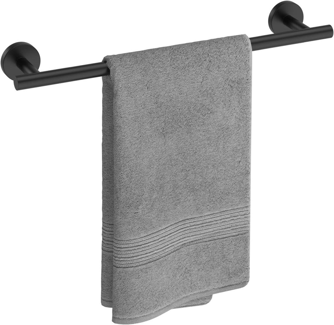 USHOWER Matte Black Towel Bar, 18-Inch Towel Rack for Bathroom Wall Mounted, Thicken SUS304 Stainless Steel Towel Rod Modern Home Decor (Total Length 20-Inch)