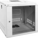 Tecmojo 9U Wall Mount Rack Network Cabinet for 19" IT Equipment,with Lockable Glass Door and Side Panels,Cooling Fan,17.7inch Depth,White,Computer/Electronics Equipment Data Rack