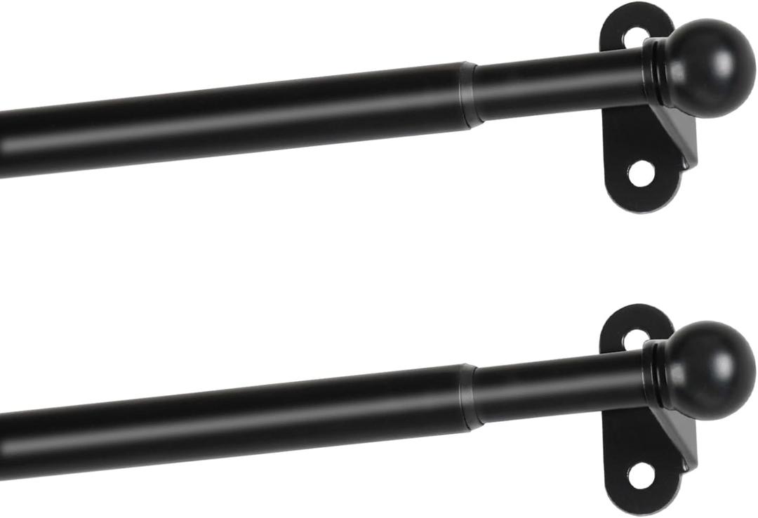 Cafe Curtain Rod 30-54 Inch, 1/2" Diameter, Door Curtain Rod, Black | Adjustable Small Curtain Rods for Windows, French Door, Screws Mounted with Brackets