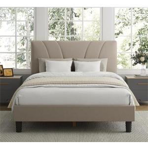 Avenco Queen Bed Frame, Upholstered Platform Bed Frame with Adjustable Headboard, Wood Slat Support, Easy Assembly, No Box Spring Needed, Beige